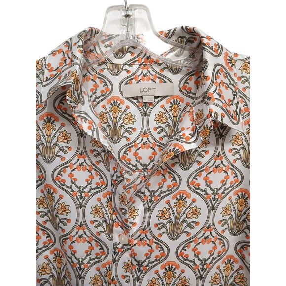 LOFT Satin Tuilerie Midi Shirtdress Sz 4 Floral Geo Paisely Minimalist Luxe $110 - Picture 5 of 11